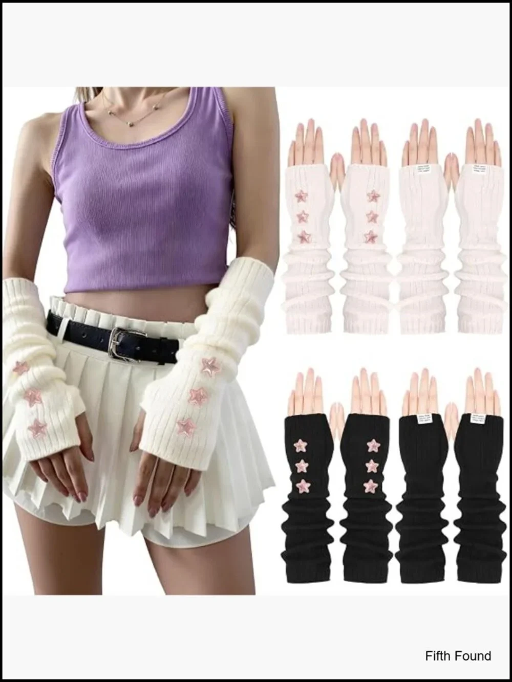 4 Pairs Fingerless Gloves Arm Warmers Y2K Long Knit with Thumb Hole